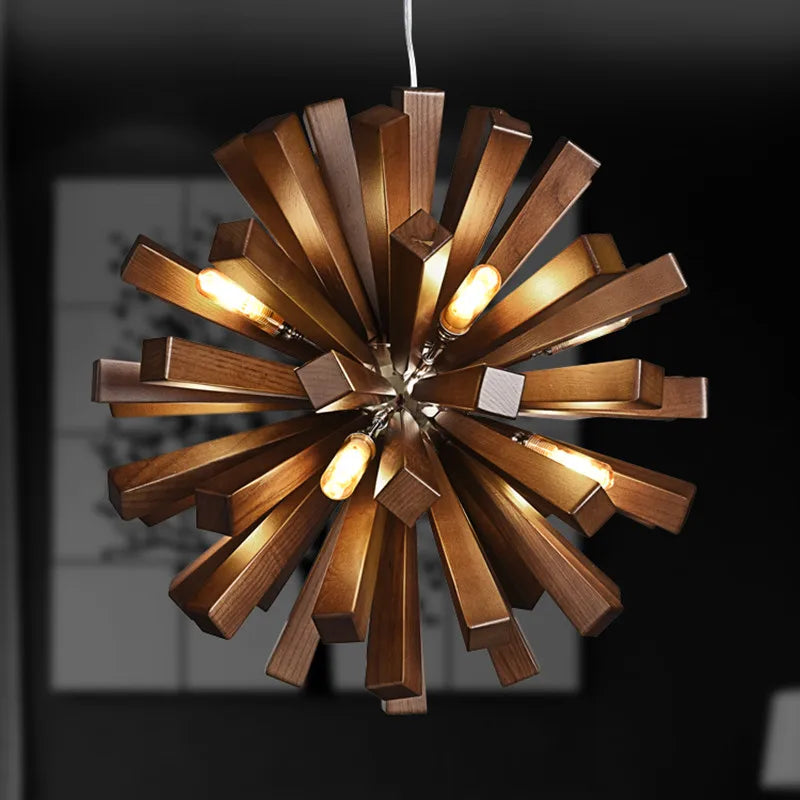 Japanese Wooden Pendant Lights Retro Dining Room Table Hanging Light Globe Shape Industrial Lighting for Living Room Home Decor