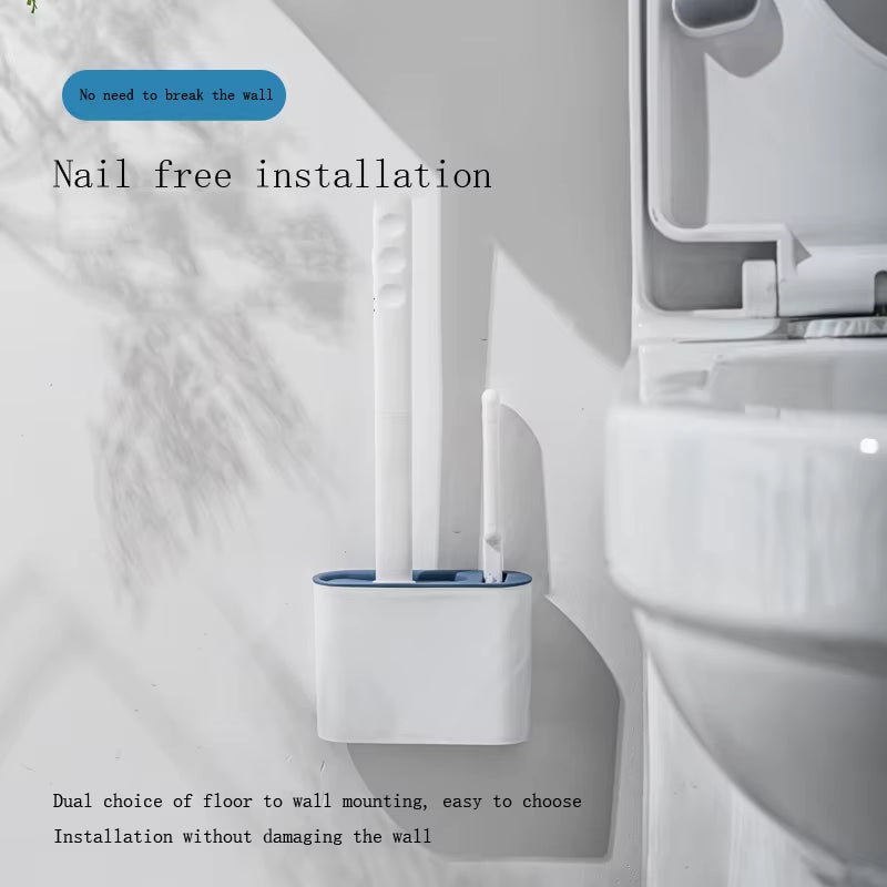 Wall Hanging Toilet Cleaning WC Brush Holder Long Handled Silicone Water Proof Quick Drying Soft Bristles Bathroom Accessories