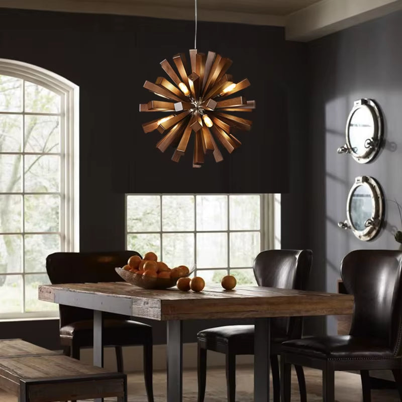Japanese Wooden Pendant Lights Retro Dining Room Table Hanging Light Globe Shape Industrial Lighting for Living Room Home Decor