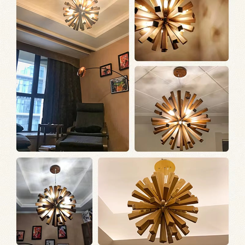 Japanese Wooden Pendant Lights Retro Dining Room Table Hanging Light Globe Shape Industrial Lighting for Living Room Home Decor