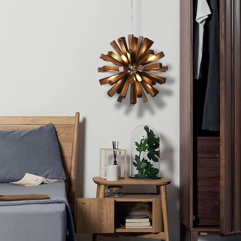 Japanese Wooden Pendant Lights Retro Dining Room Table Hanging Light Globe Shape Industrial Lighting for Living Room Home Decor